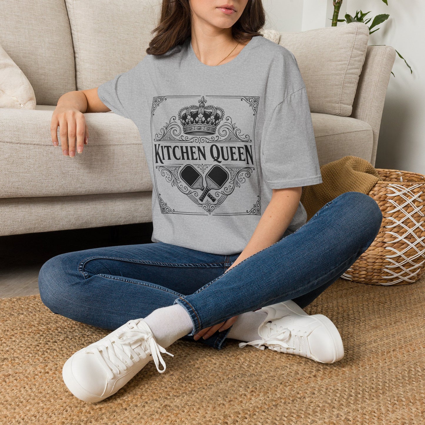 Kitchen Queen T-Shirt | Crown, Spatula, Vintage Scroll Design
