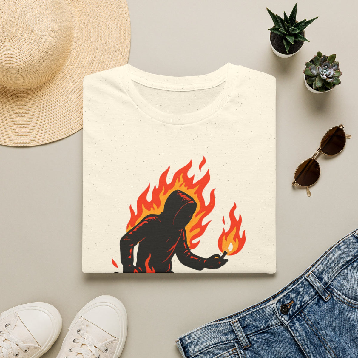 Flaming Sasquatch Illustration T-Shirt | Fire Bigfoot Graphic Tee