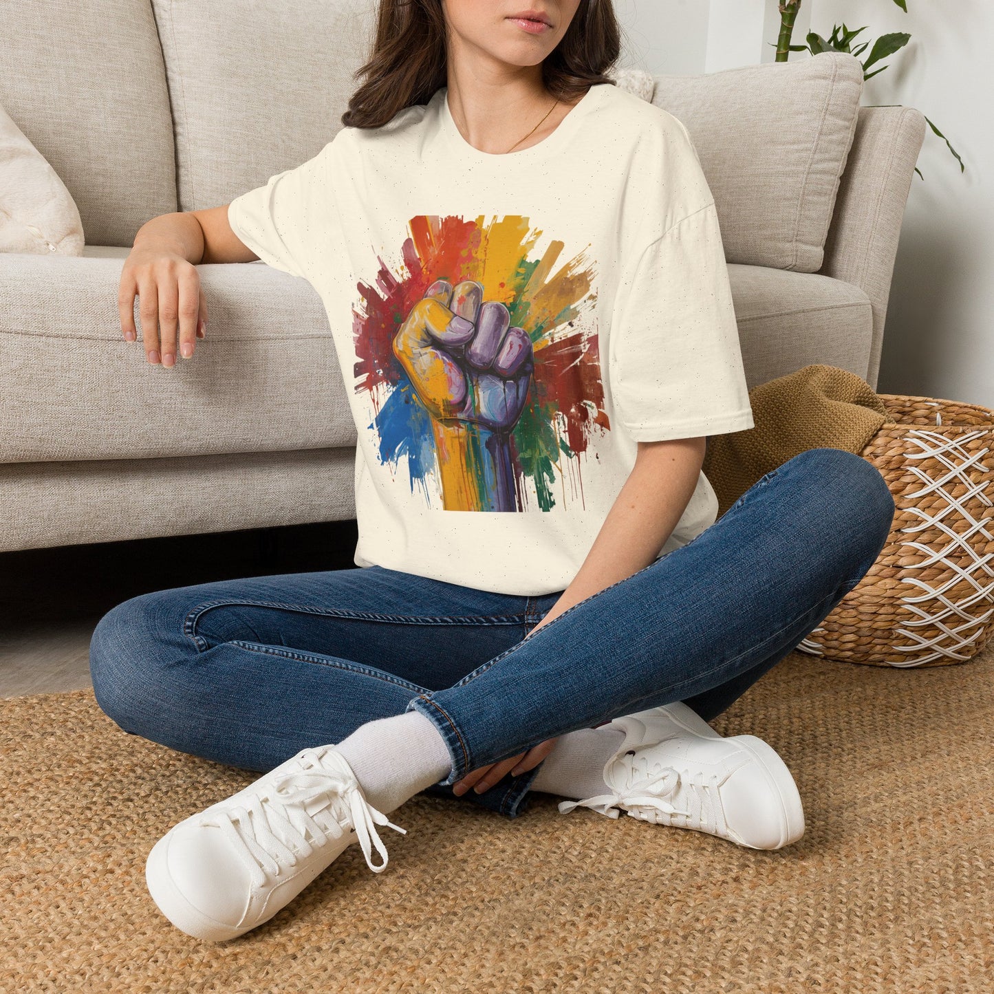 Rainbow Fist Protest Artwork T-Shirt | Pride Solidarity Graphic Tee