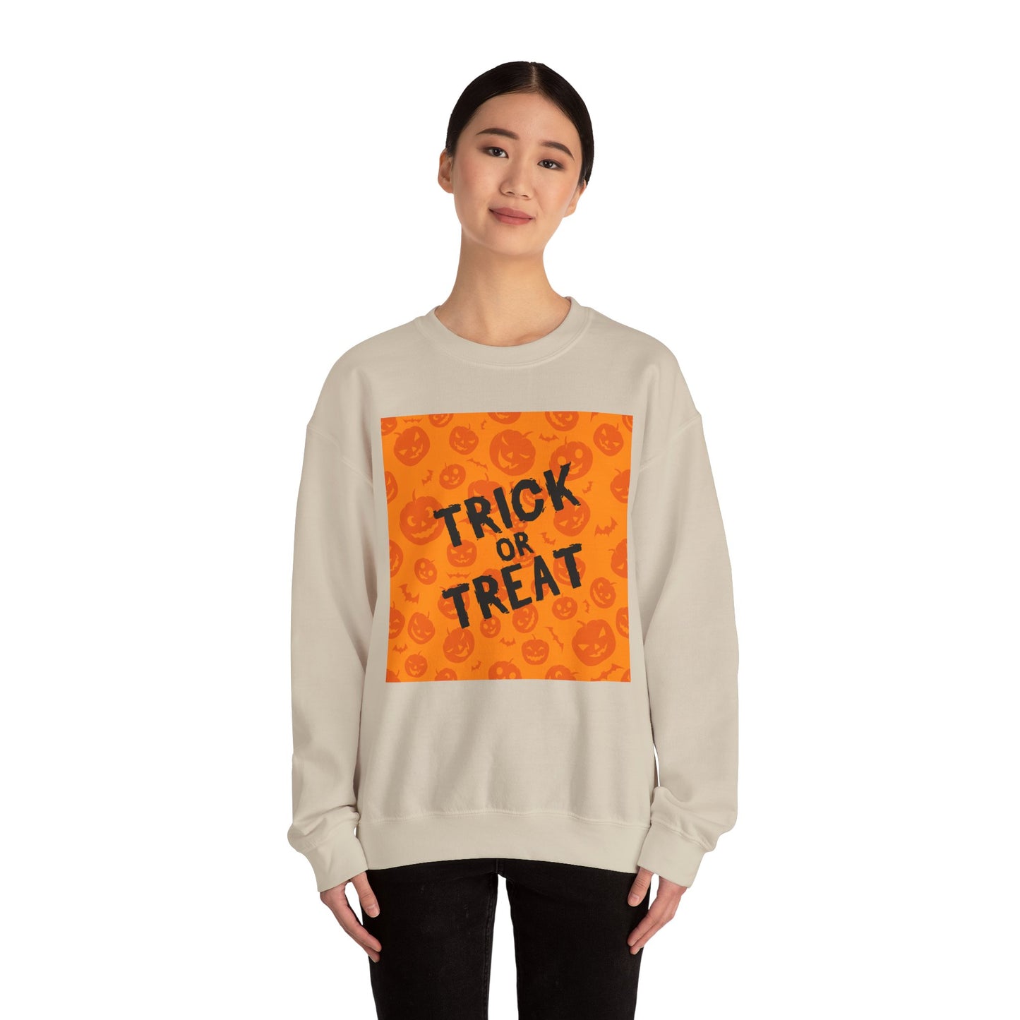 Halloween Trick or Treat Crewneck Sweatshirt, Cozy Fall Apparel, Unisex Sweater, Festive Halloween Sweater, Pumpkin Theme Sweatshirt