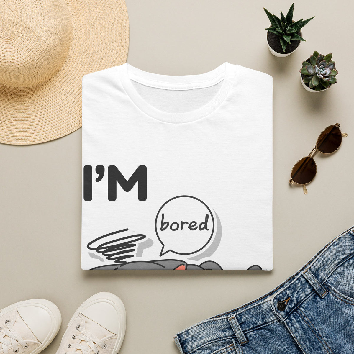 I'm Bored Sleeping Cat T-Shirt | Cute Kawaii Cat Illustration
