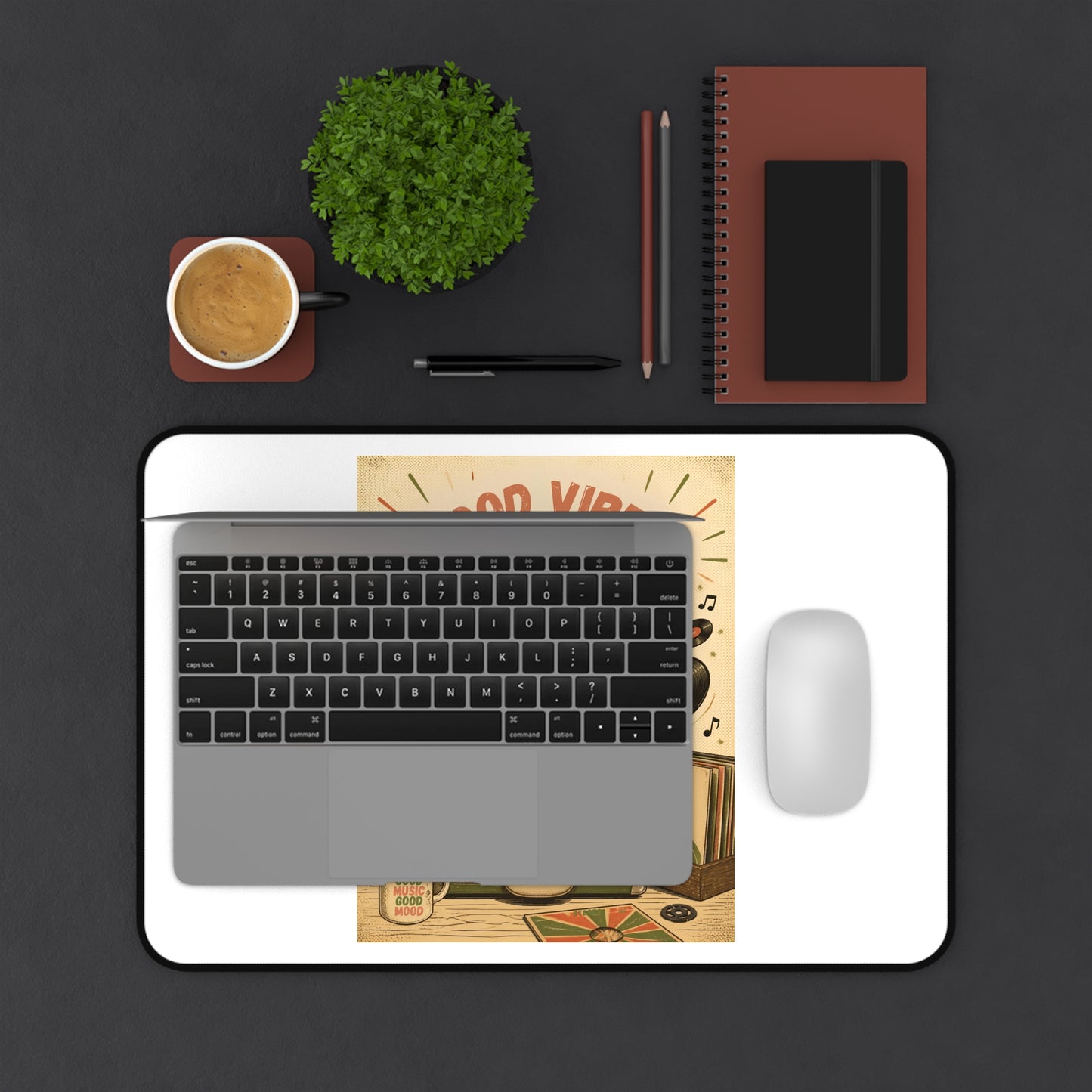 Good Vibes on Vinyl record player Desk Mat | Retro Music Home Office