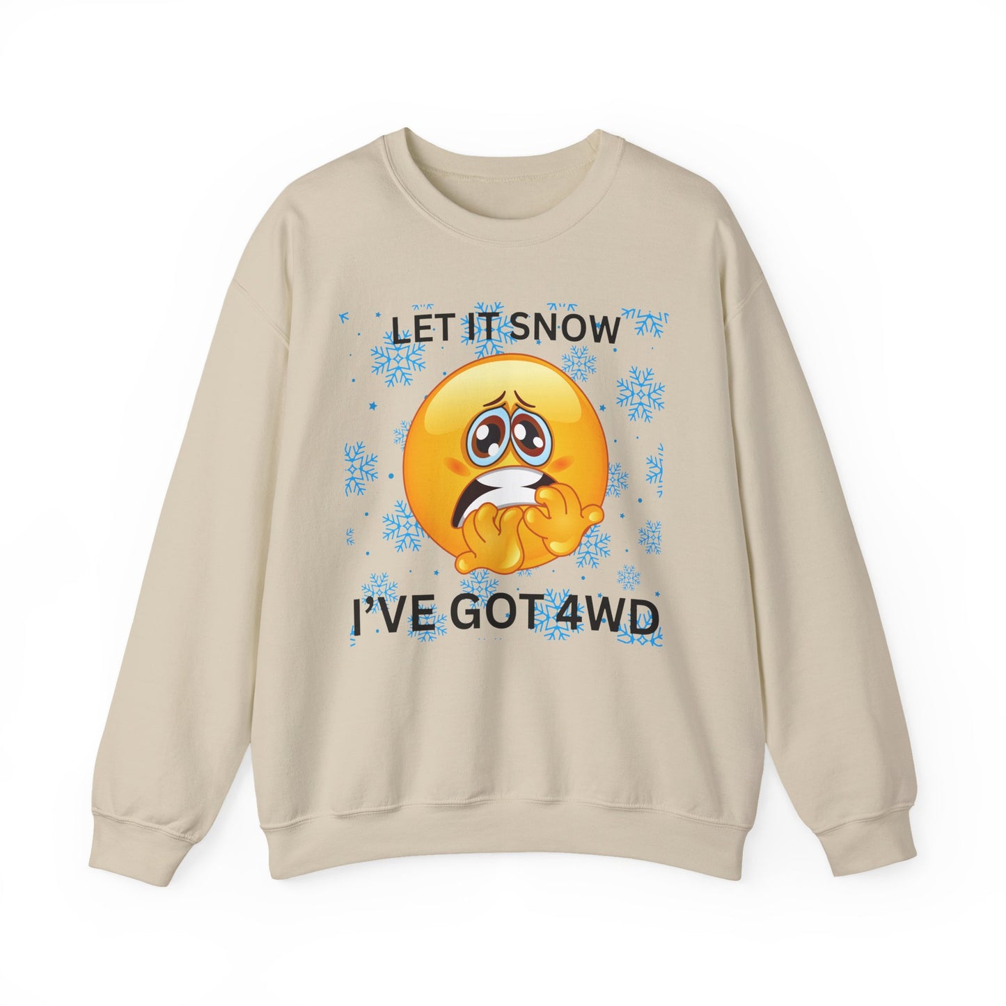 Crewneck Sweatshirt - 'Let It Snow I've Got 4WD' Funny Winter Emoji Design