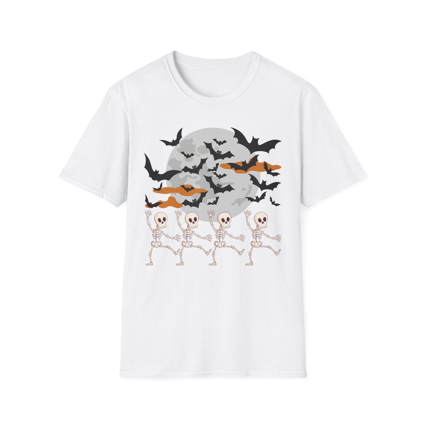 Halloween Skeleton Dance T-Shirt, Unisex Tee for Halloween Parties, Spooky Season Shirt, Cute Skeleton Design, Fun Graphic Tee