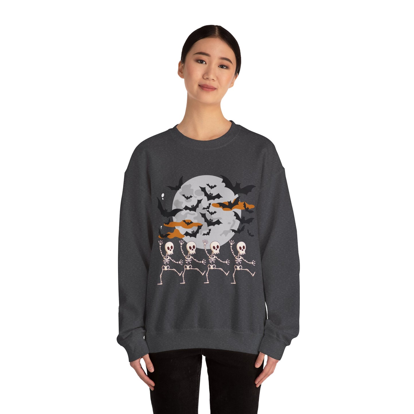 Spooky Skeleton Halloween Sweatshirt, Cozy Crewneck Pullover, Unisex Halloween Apparel, Fall Fashion, Perfect for Pumpkin Patches
