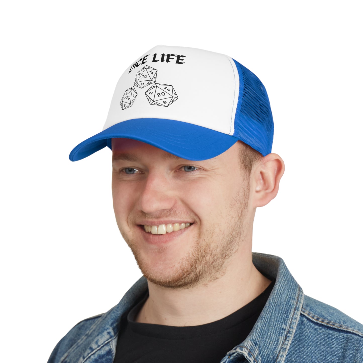 Dice Life Mesh Cap for Gamers, Trucker Hat for D&D Fans, Adjustable Snapback, Gift for Tabletop Enthusiasts, RPG Accessory