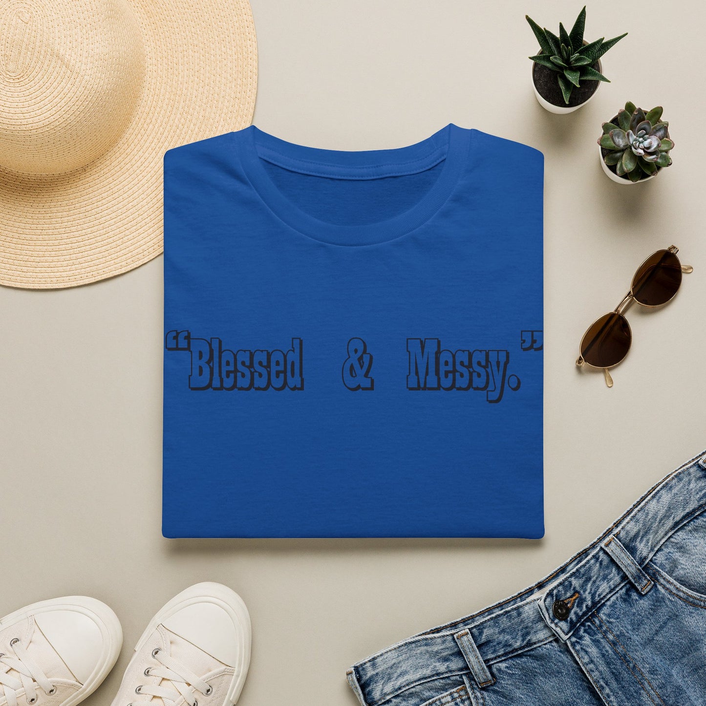 Blessed & Messy T-Shirt | Script Text Minimalist Typography