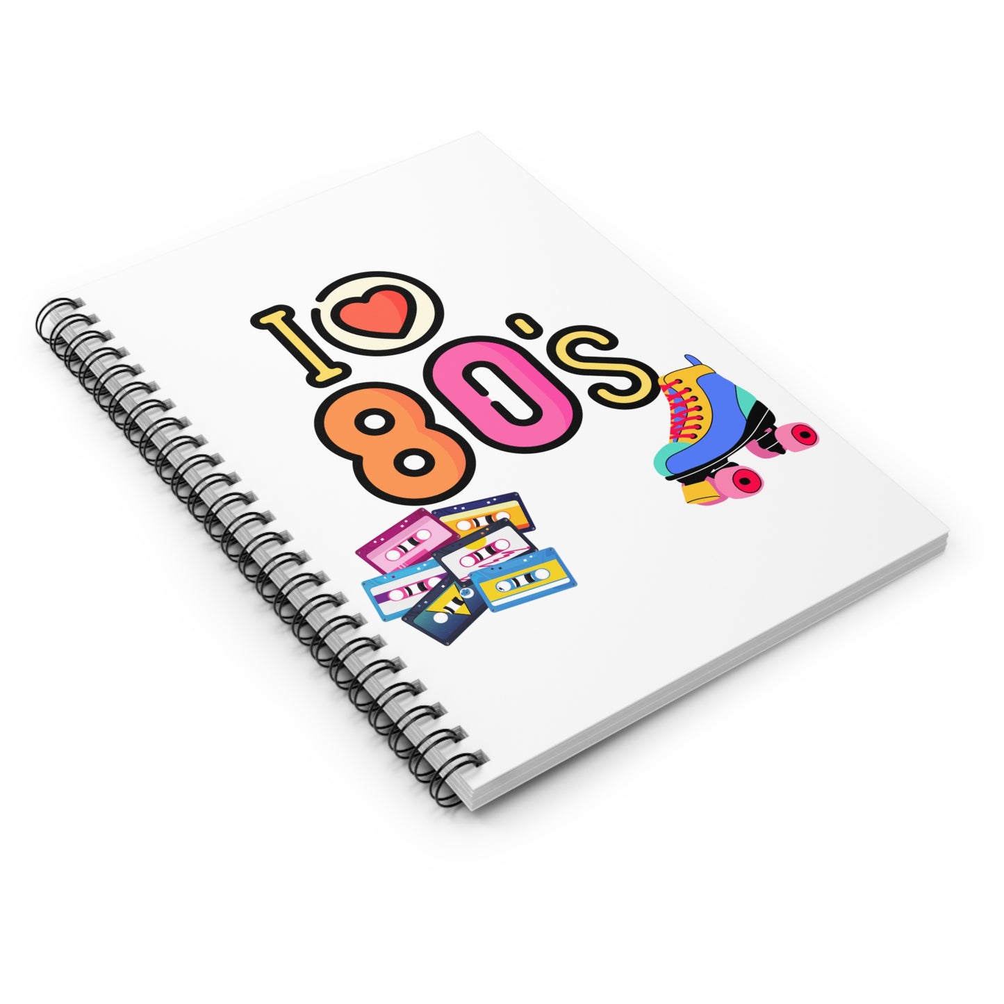 I Heart 80s Retro Roller Skate and Cassette Notebook | Spiral Ruled