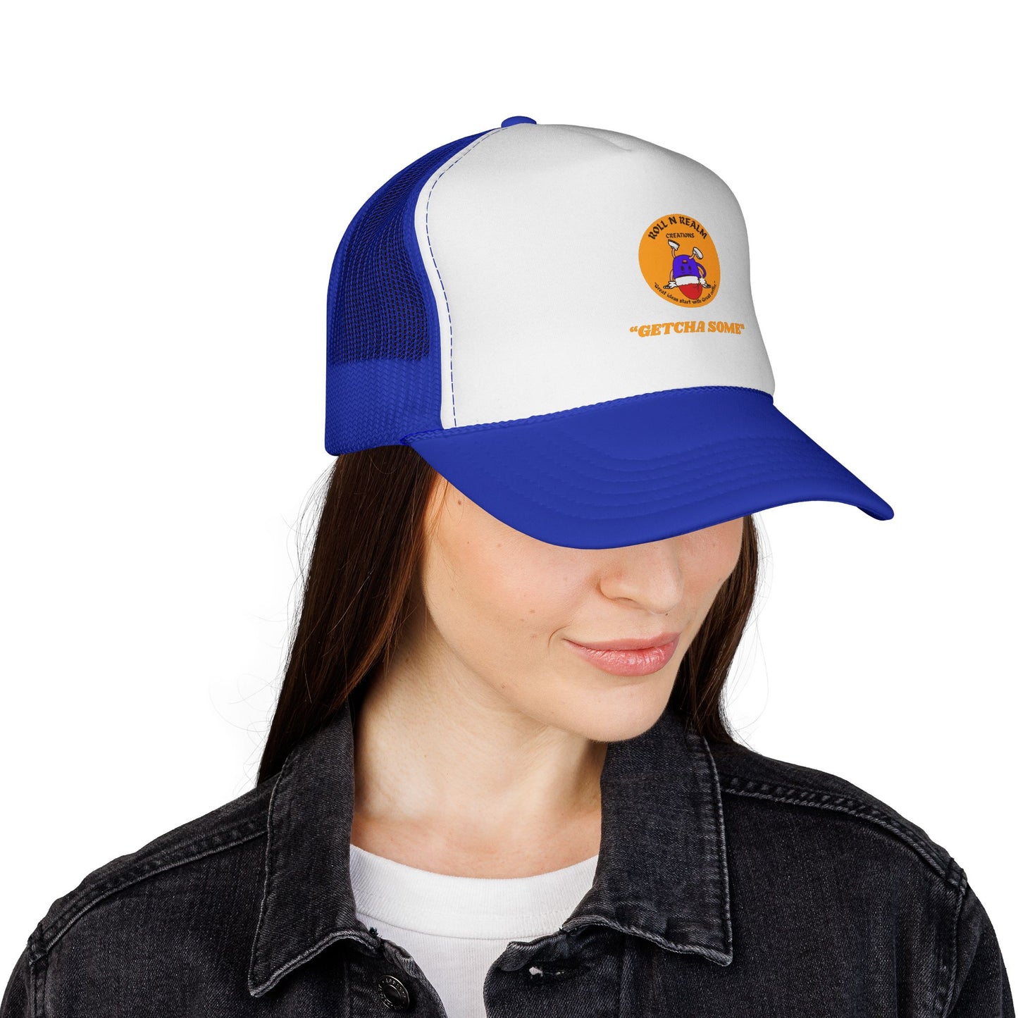 Roll R Rean's Ranch logo Trucker Cap | Red Mesh Trucker Hat