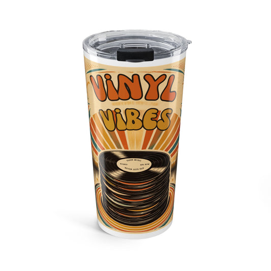 Vinyl Vibes record stack Tumbler | Retro 70s music design