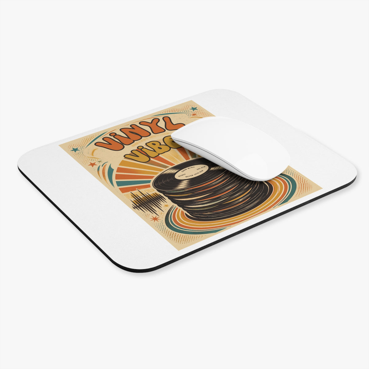 Vinyl Vibes Record Stack Mouse Pad | Retro 70s Music Design