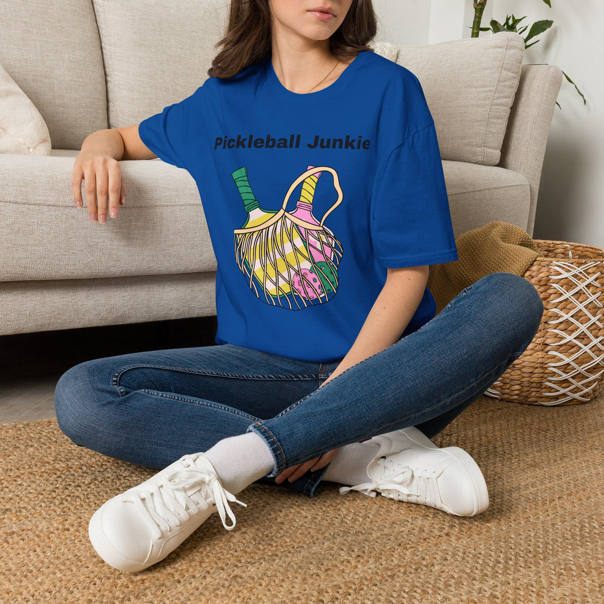 Pickleball Junkie T-Shirt | Colorful Paddle and Ball Illustration