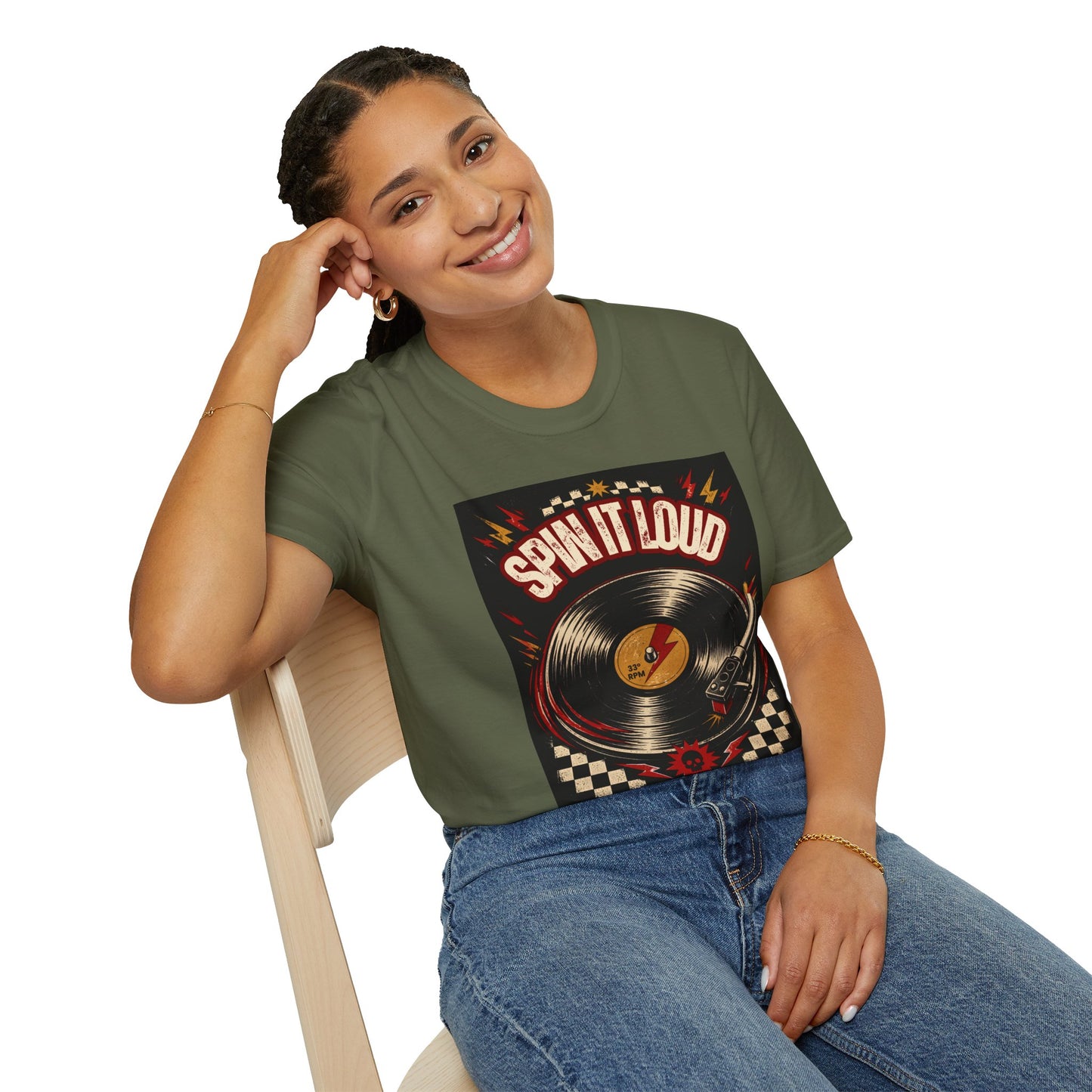 Spin It Loud Vinyl Record T-Shirt | Retro Music Graphic Tee