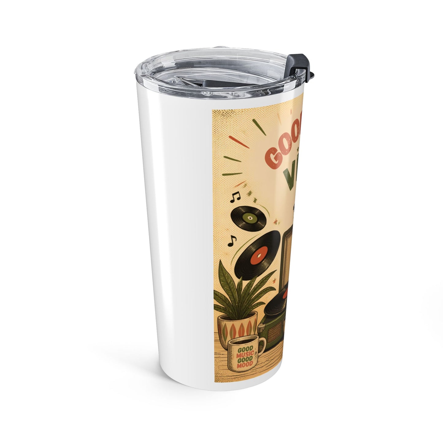 Good Vibes on Vinyl Tumbler 20oz | Retro Record Player Design