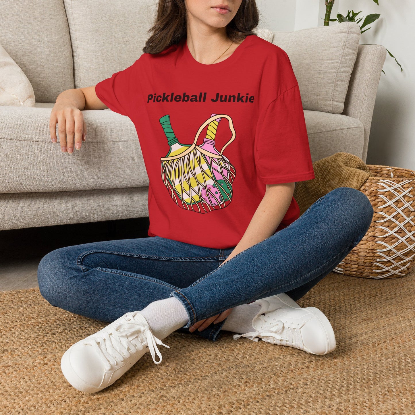 Pickleball Junkie T-Shirt | Colorful Paddle and Ball Illustration