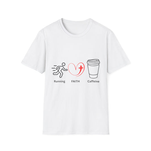 Running Faith Caffeine T-Shirt, Motivational Fitness Tee, Gift for Runners, Christian Apparel, Inspirational Workouts