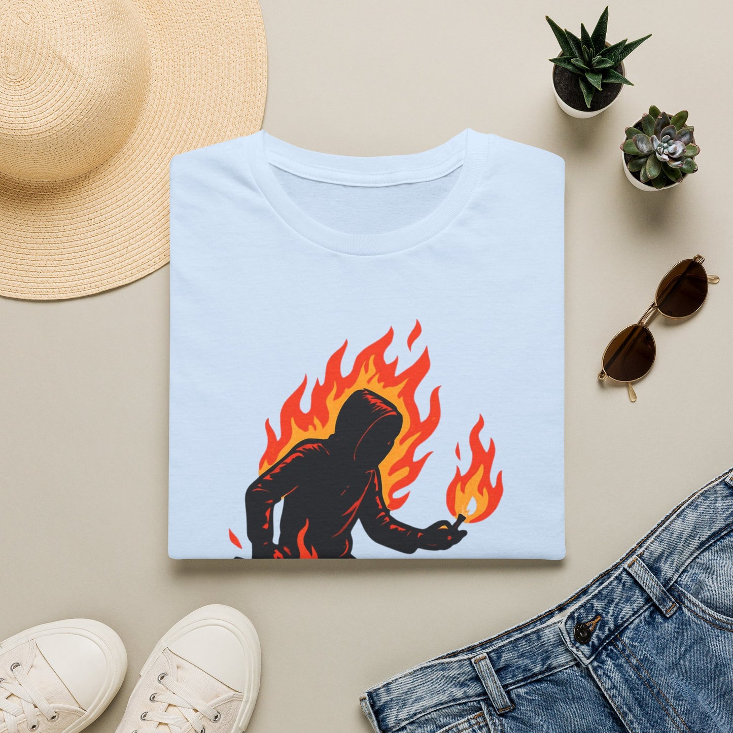 Flaming Sasquatch Illustration T-Shirt | Fire Bigfoot Graphic Tee