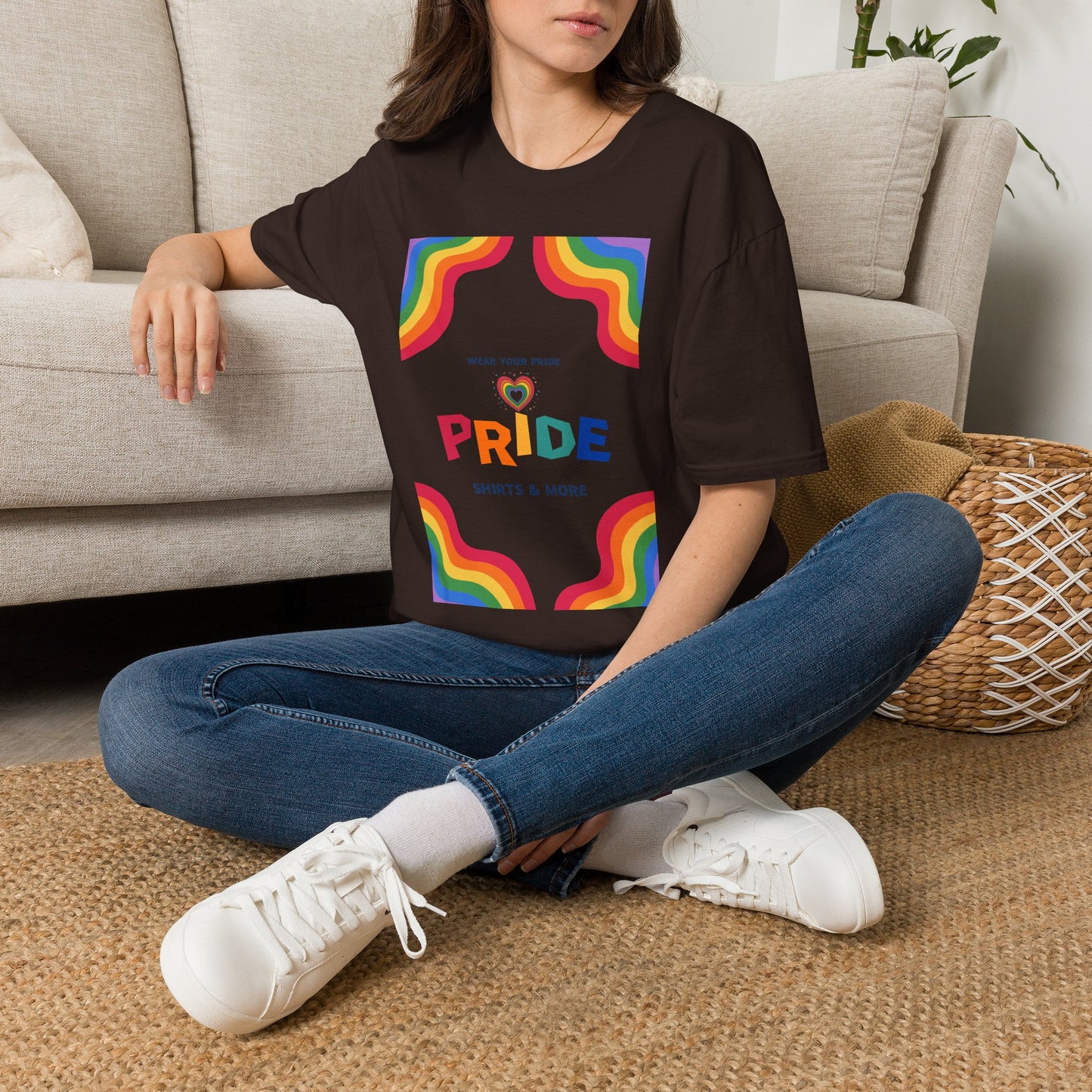 Rainbow Pride heart graphic T-Shirt | Wear Your Pride slogan