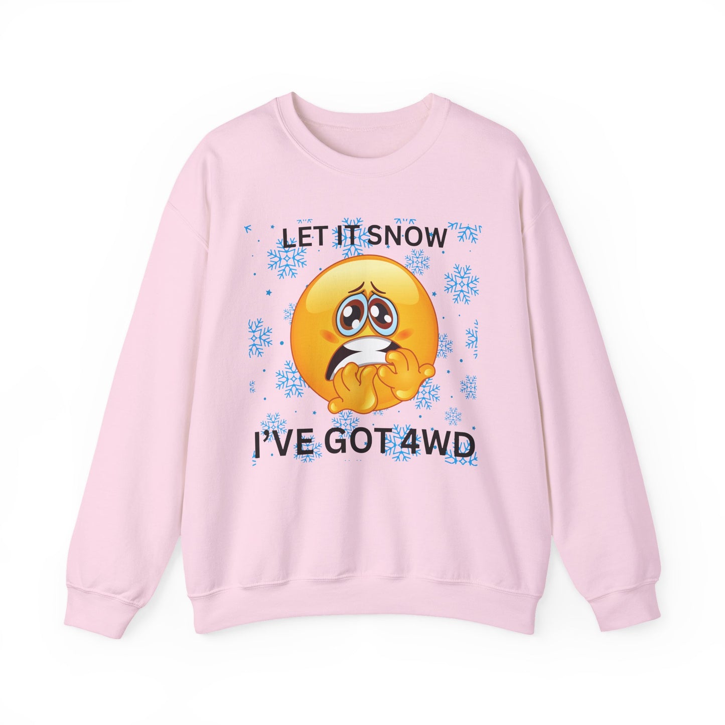 Crewneck Sweatshirt - 'Let It Snow I've Got 4WD' Funny Winter Emoji Design