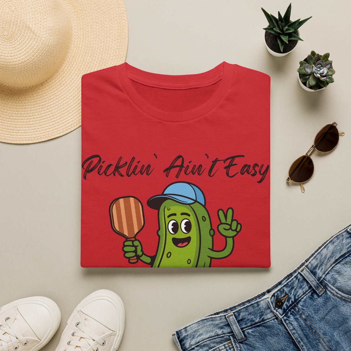 Picklin Ain't Easy Pickle Character T-Shirt | Cartoon Pickle with Paddle