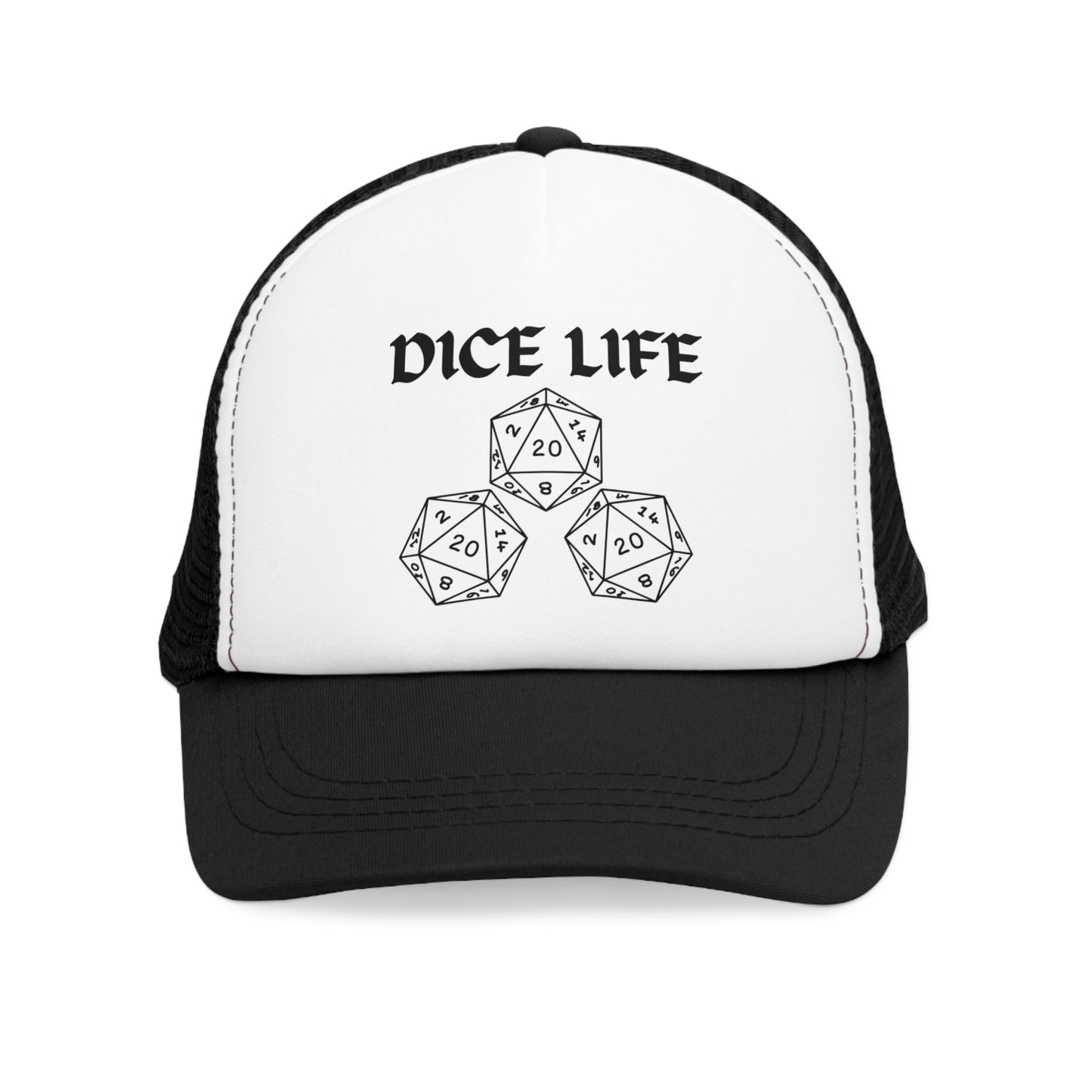 Dice Life Mesh Cap for Gamers, Trucker Hat for D&D Fans, Adjustable Snapback, Gift for Tabletop Enthusiasts, RPG Accessory