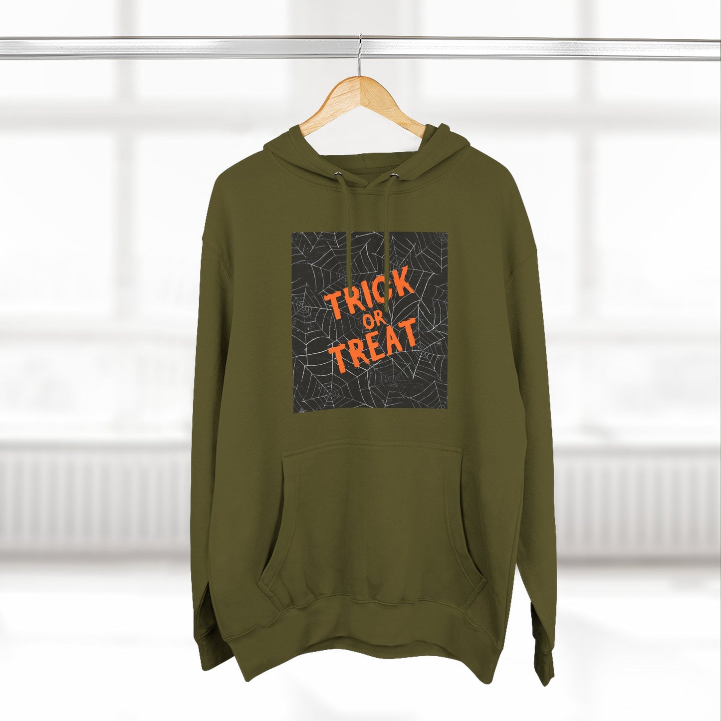 Halloween Trick or Treat Fleece Hoodie, Cozy Fall Apparel, Perfect for Costume Parties, Autumn Chill, Ghostly Gatherings, Comfortable Gift