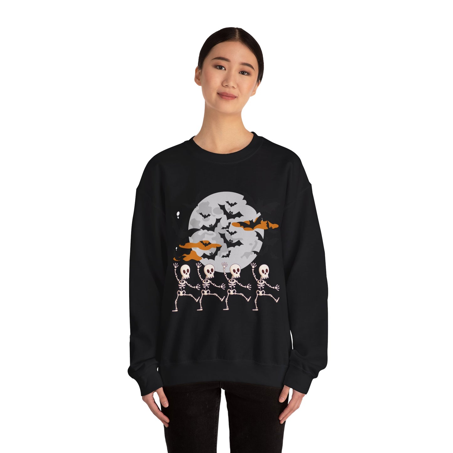 Spooky Skeleton Halloween Sweatshirt, Cozy Crewneck Pullover, Unisex Halloween Apparel, Fall Fashion, Perfect for Pumpkin Patches