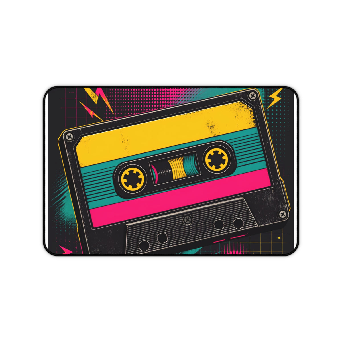 Retro Cassette Tape Desk Mat | Vintage 80s Neon Music Mousepad