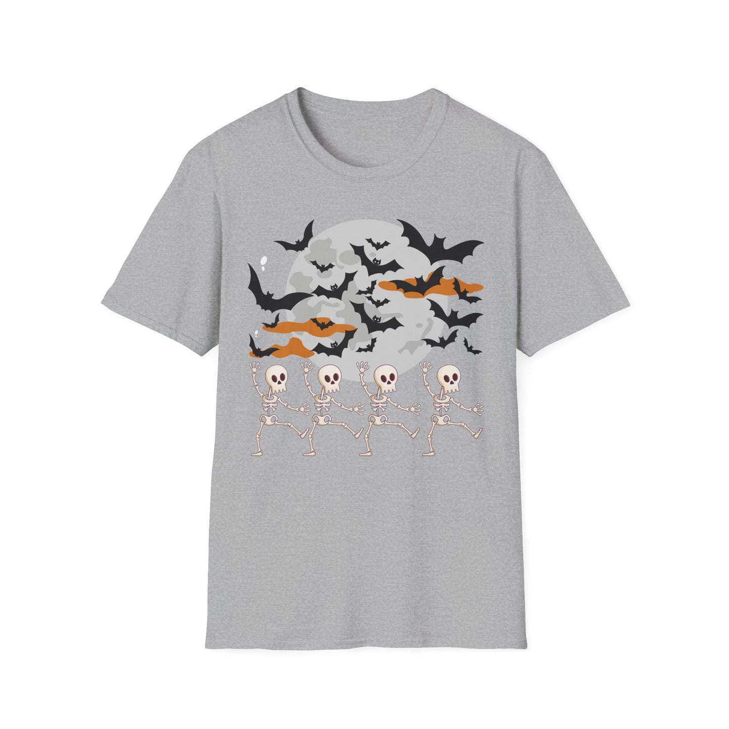 Halloween Skeleton Dance T-Shirt, Unisex Tee for Halloween Parties, Spooky Season Shirt, Cute Skeleton Design, Fun Graphic Tee