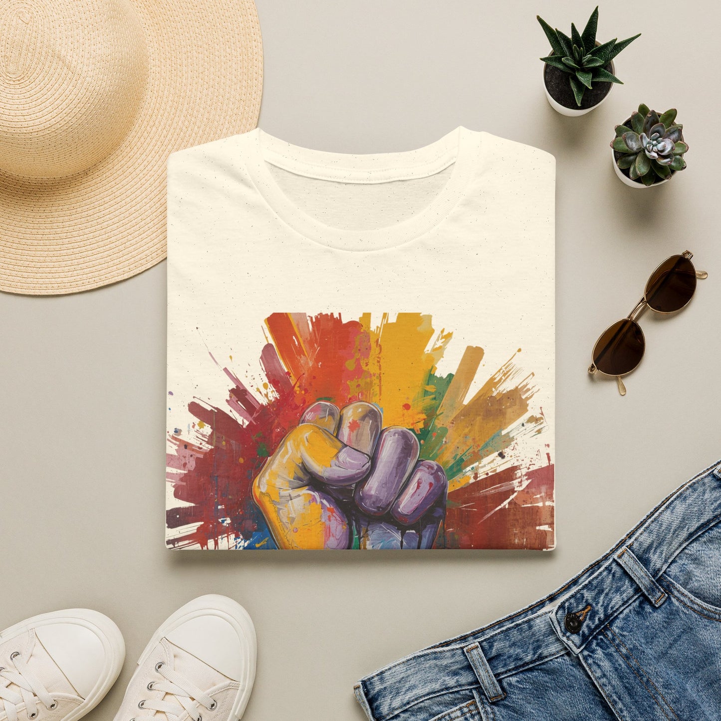 Rainbow Fist Protest Artwork T-Shirt | Pride Solidarity Graphic Tee