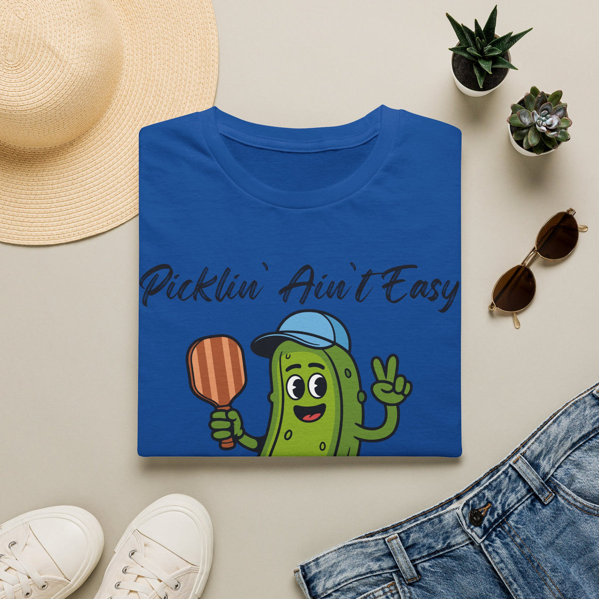 Picklin Ain't Easy Pickle Character T-Shirt | Cartoon Pickle with Paddle