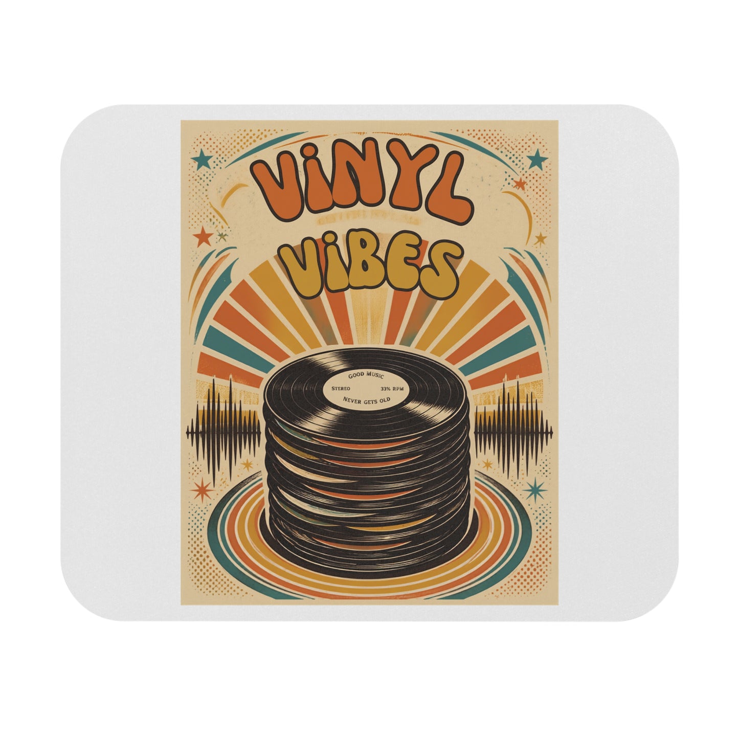 Vinyl Vibes Record Stack Mouse Pad | Retro 70s Music Design