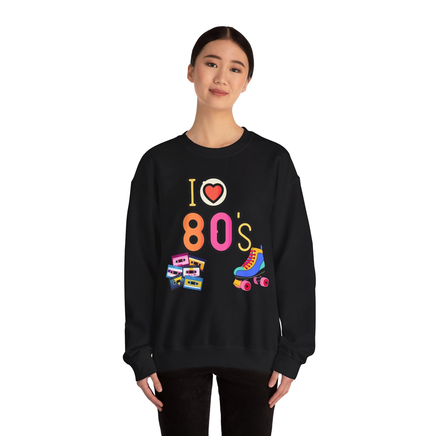 I Heart 80's Roller Skate Sweatshirt | Retro Tape Cassette 80s