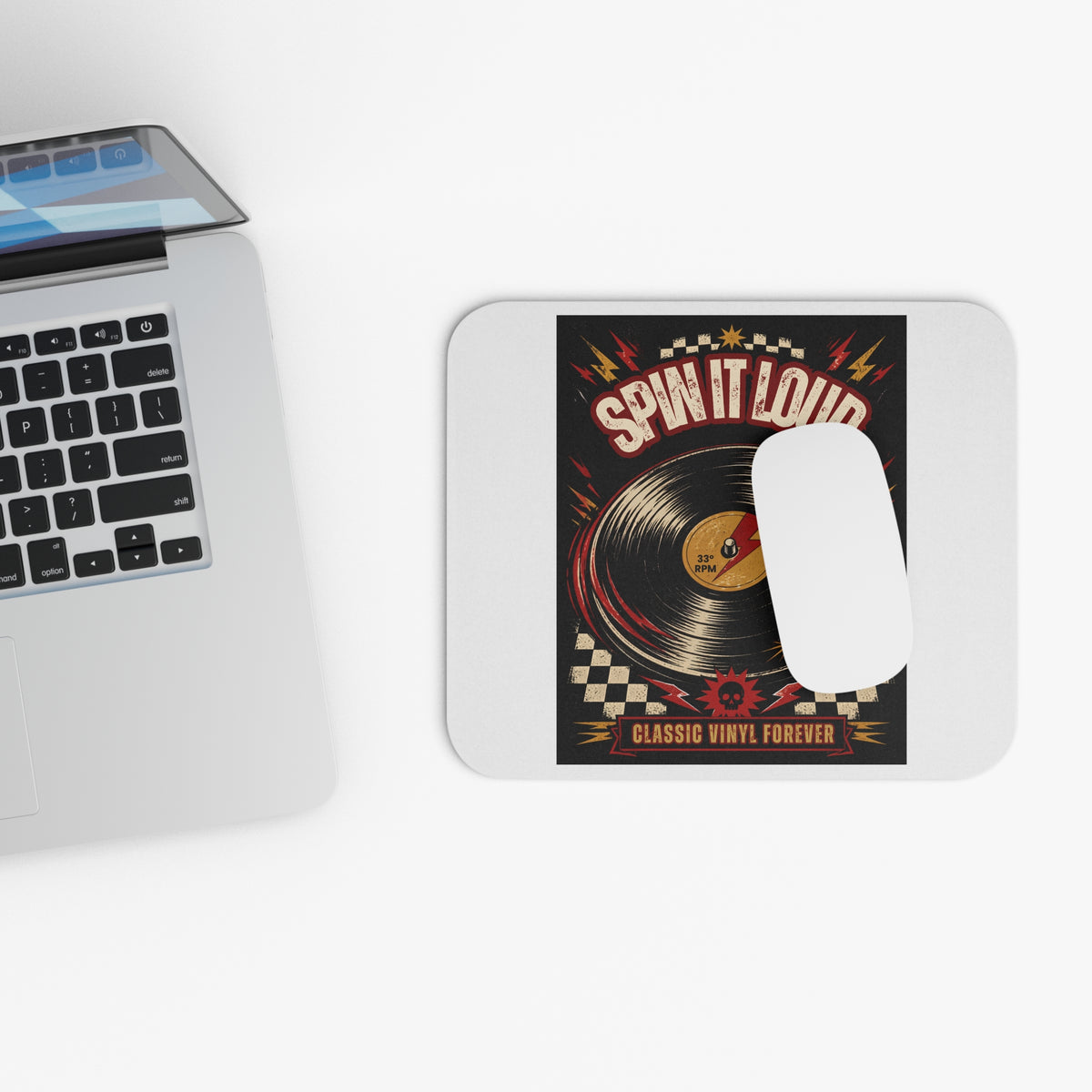 Spin It Loud record player Mouse Pad | Classic Vinyl Forever retro music desk mat