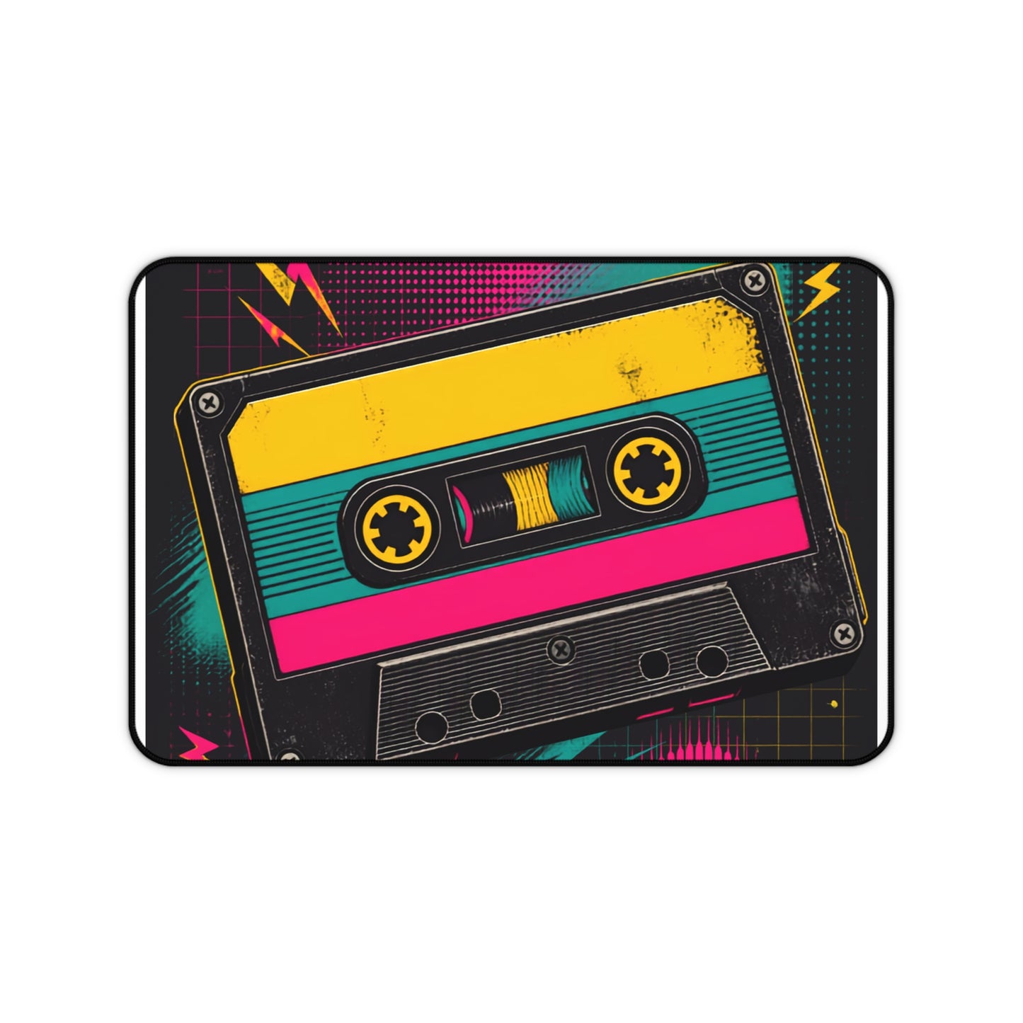 Retro Cassette Tape Desk Mat | 80s Neon Music Mousepad
