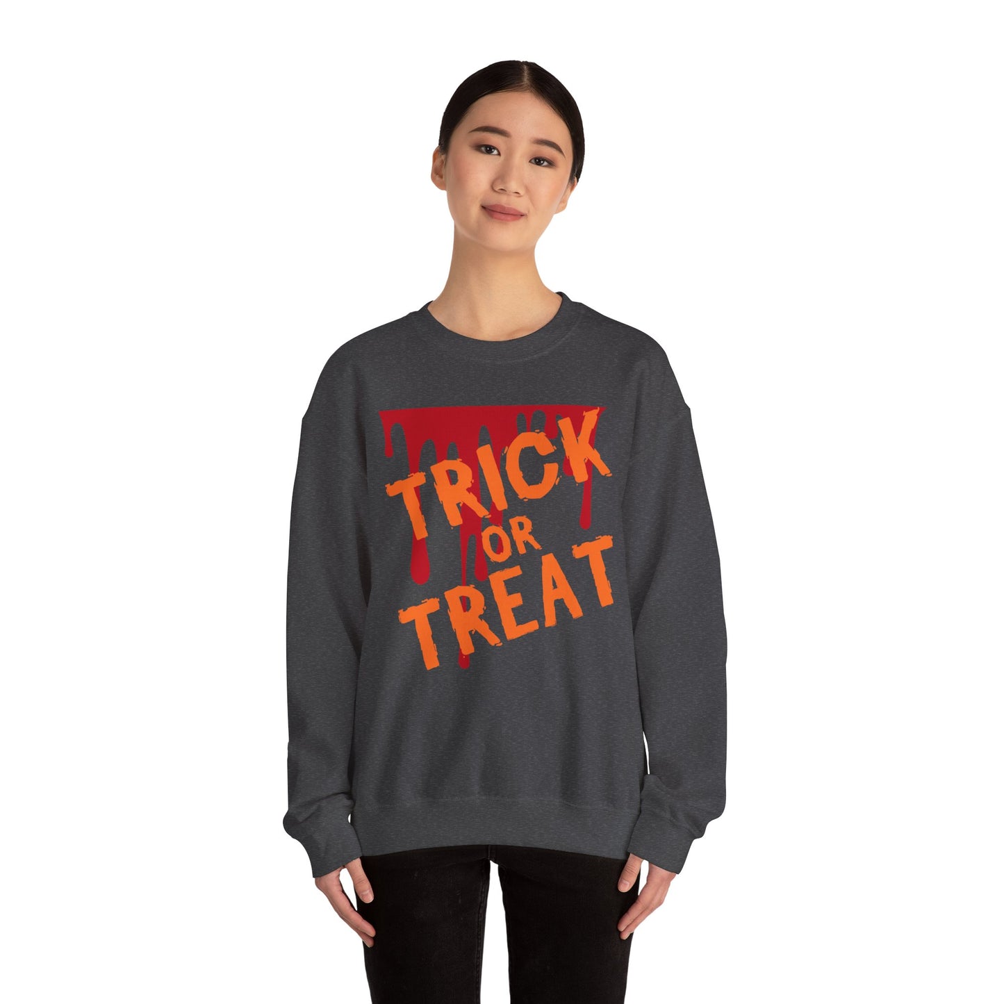 Halloween-Inspired Crewneck Sweatshirt | Cozy Unisex Sweater, Trick or Treat Design, Fall Fashion, Spooky Season Apparel