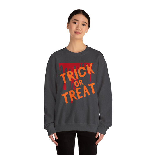 Halloween-Inspired Crewneck Sweatshirt | Cozy Unisex Sweater, Trick or Treat Design, Fall Fashion, Spooky Season Apparel