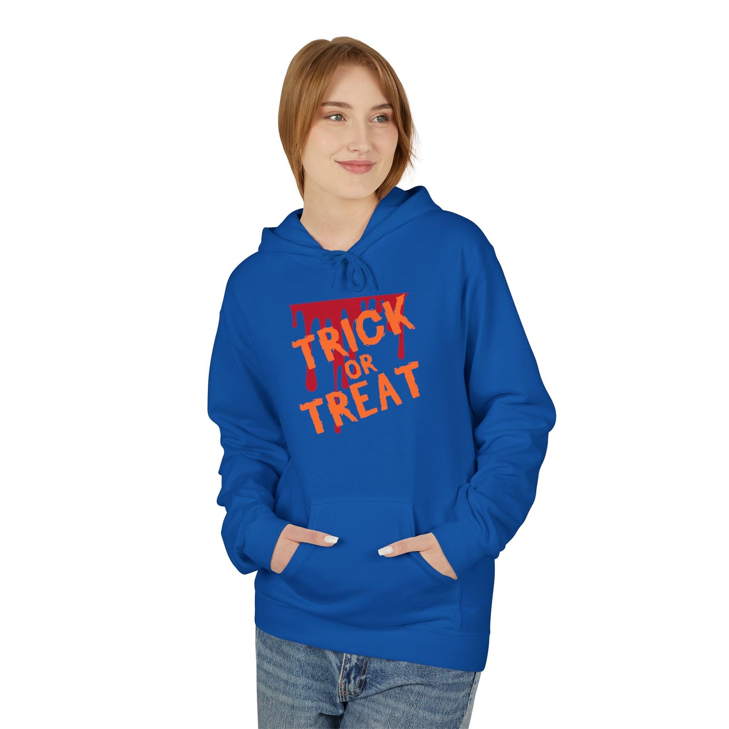 Trick or Treat Fleece Hoodie, Halloween Hoodie, Unisex Pullover, Cozy Fall Layer, Spooky Sweatshirt, Festival Apparel