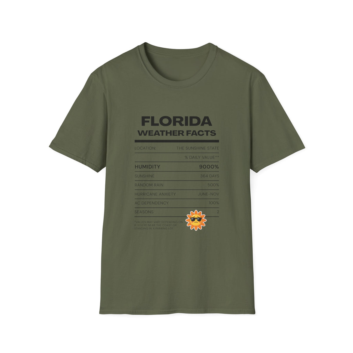 Florida Weather Facts T-Shirt | Humidity 9000% Graphic Tee