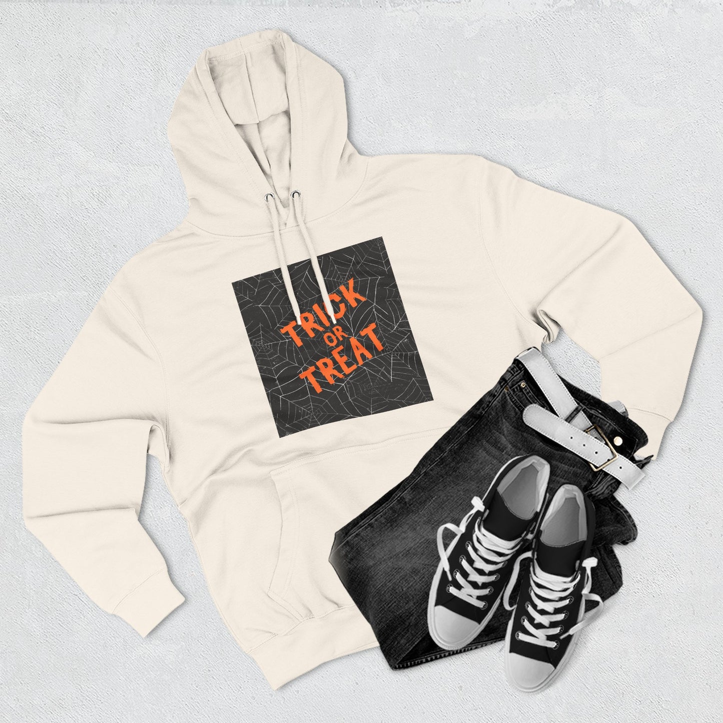 Halloween Trick or Treat Fleece Hoodie, Cozy Fall Apparel, Perfect for Costume Parties, Autumn Chill, Ghostly Gatherings, Comfortable Gift