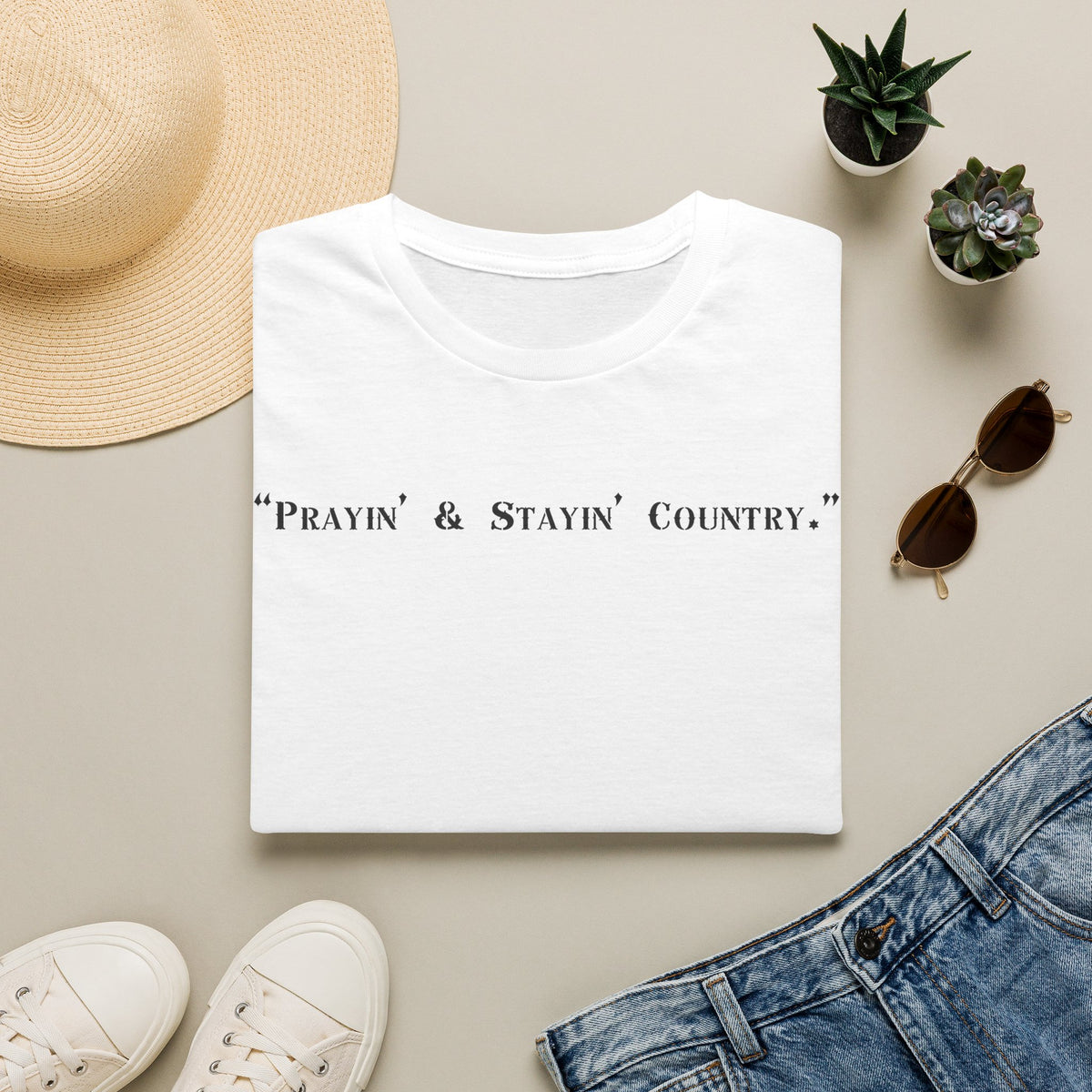 Prayin' & Stayin' Country T Shirt | Country Faith Typography Tee