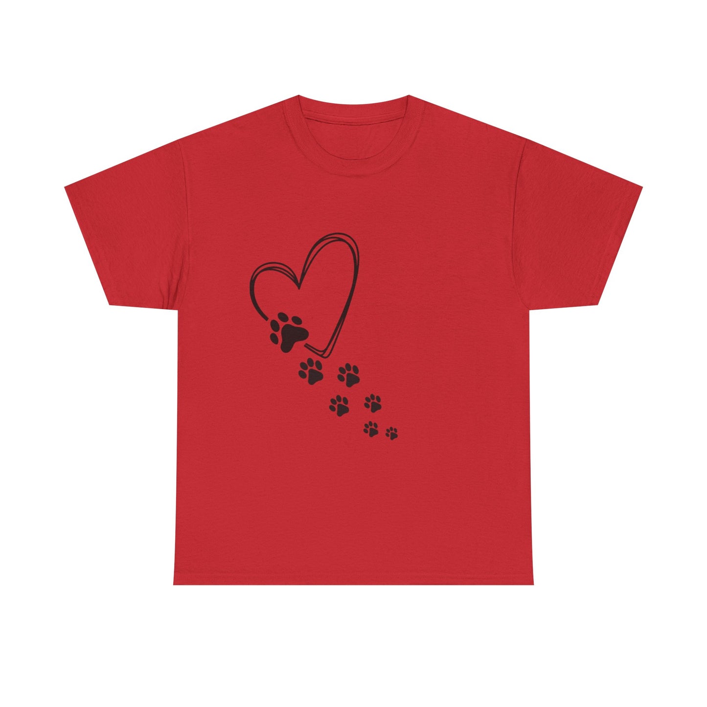 Paw Print Heart Unisex Heavy Cotton Tee, Pet Lover Gift, Animal Adoption Awareness, Dog Mom Shirt, Casual Everyday Wear, Perfect for