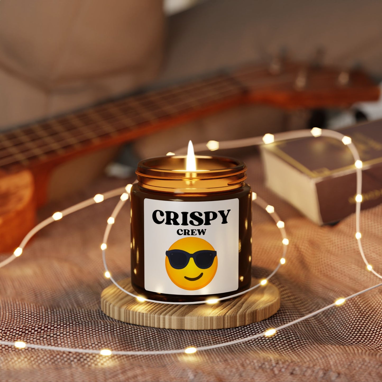 Crispy Crew Scented Soy Candle - Amber Jar, Relaxing Home Decor, Emoji Gift, Party Favors, Self-Care Essentials
