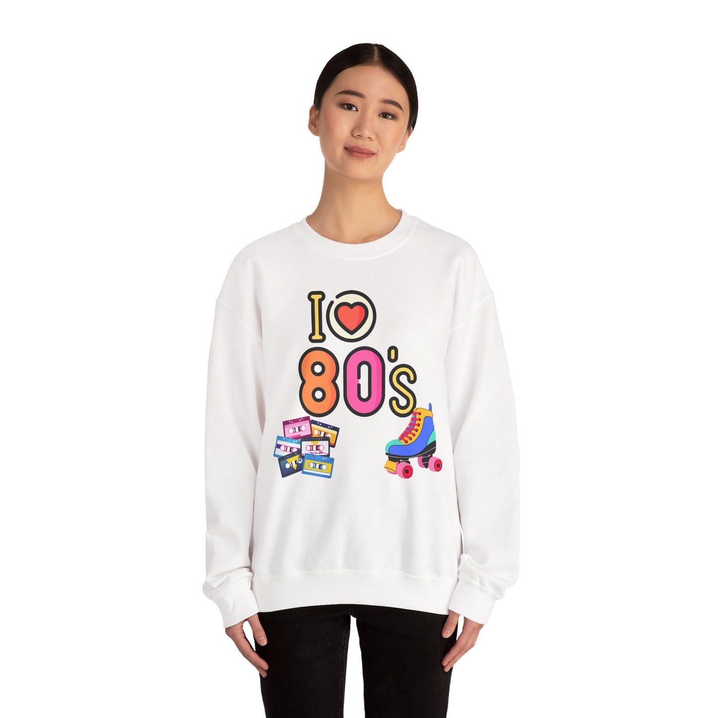 I Heart 80's Roller Skate Sweatshirt | Retro Tape Cassette 80s