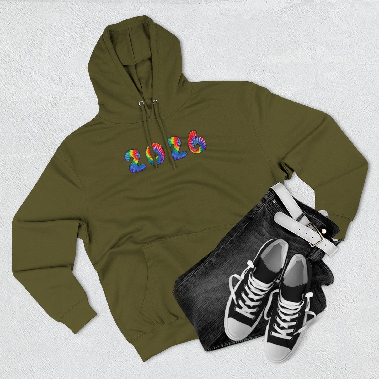2026 Colorful Tie Dye Numbers Hoodie | New Year Retro Rainbow Design