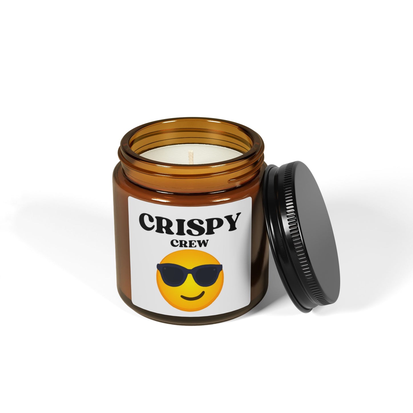 Crispy Crew Scented Soy Candle - Amber Jar, Relaxing Home Decor, Emoji Gift, Party Favors, Self-Care Essentials
