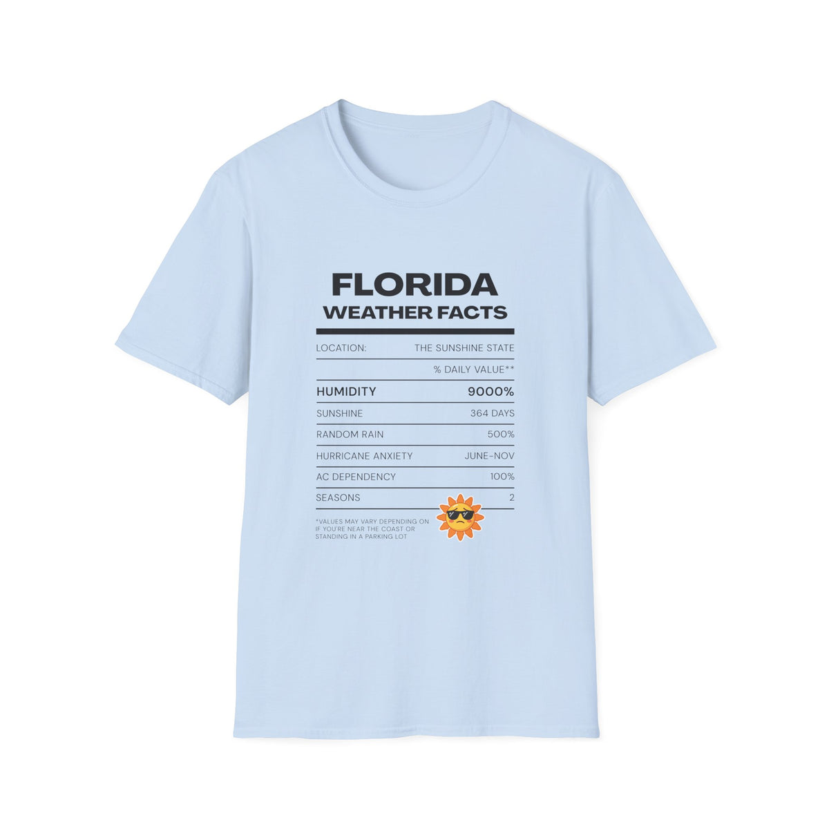 Florida Weather Facts T-Shirt | Humidity 9000% Graphic Tee