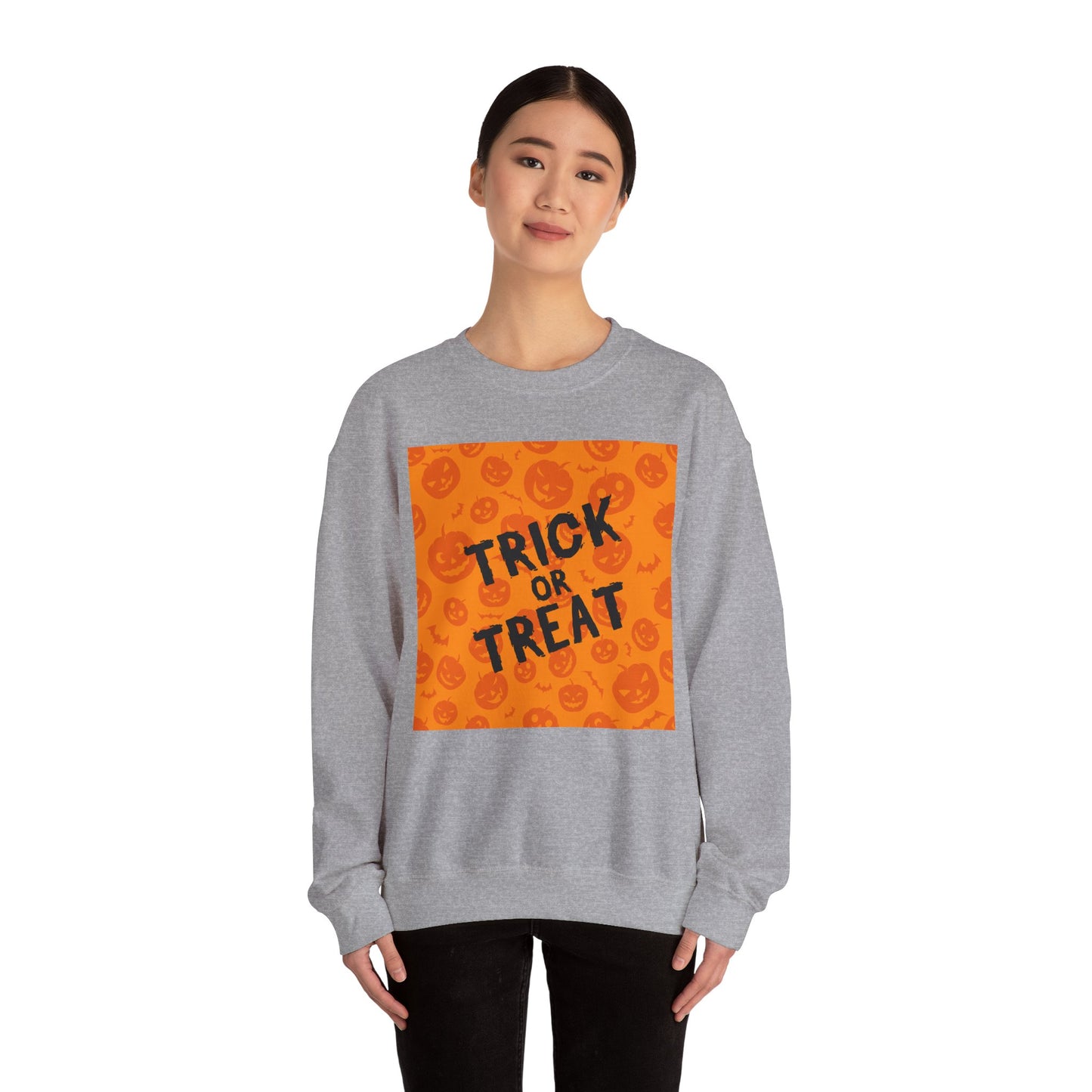 Halloween Trick or Treat Crewneck Sweatshirt, Cozy Fall Apparel, Unisex Sweater, Festive Halloween Sweater, Pumpkin Theme Sweatshirt