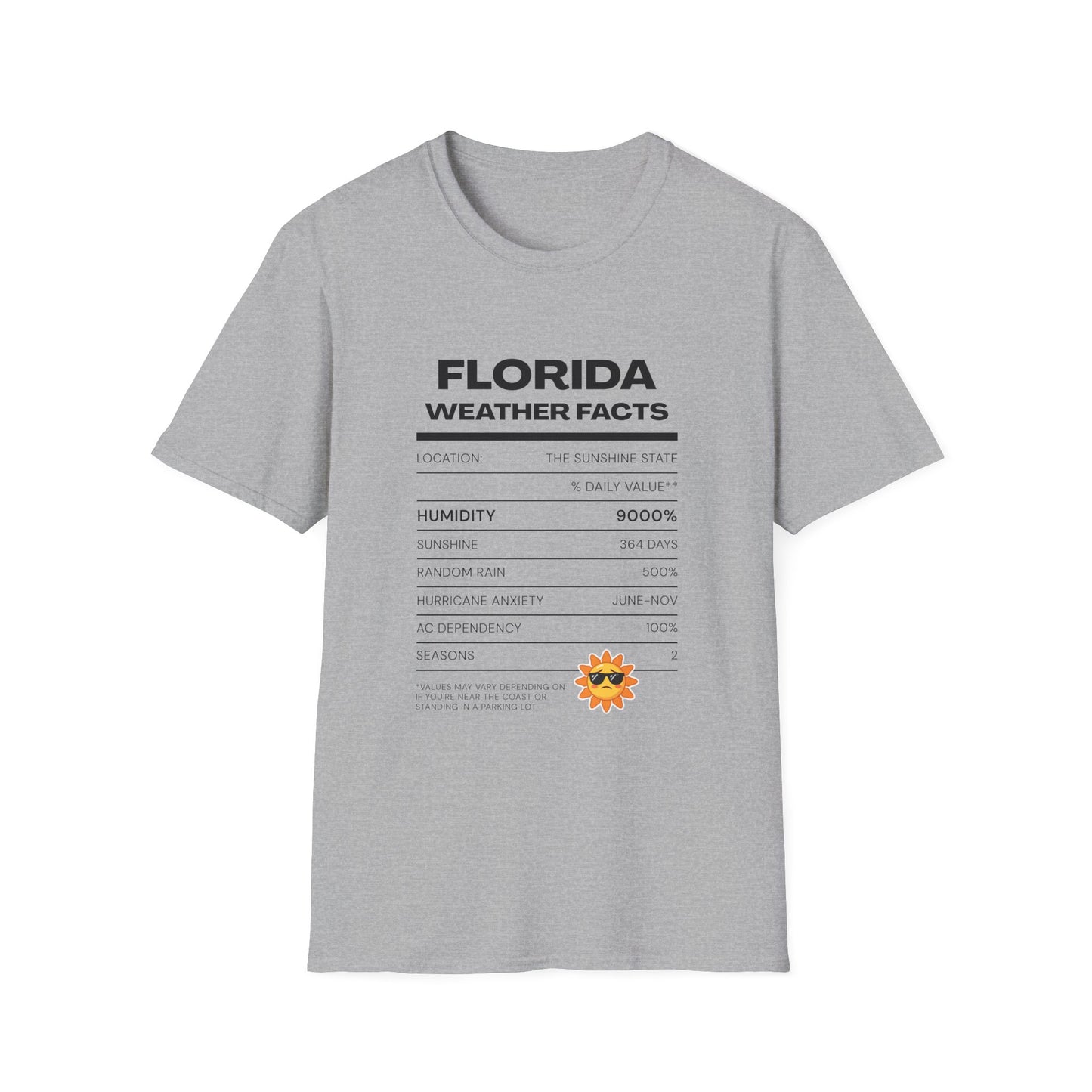 Florida Weather Facts T-Shirt | Humidity 9000% Graphic Tee
