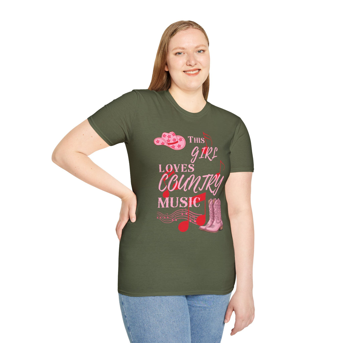 This Girl Loves Country Music T-Shirt | Pink Cowboy Hat Boots Musical Notes